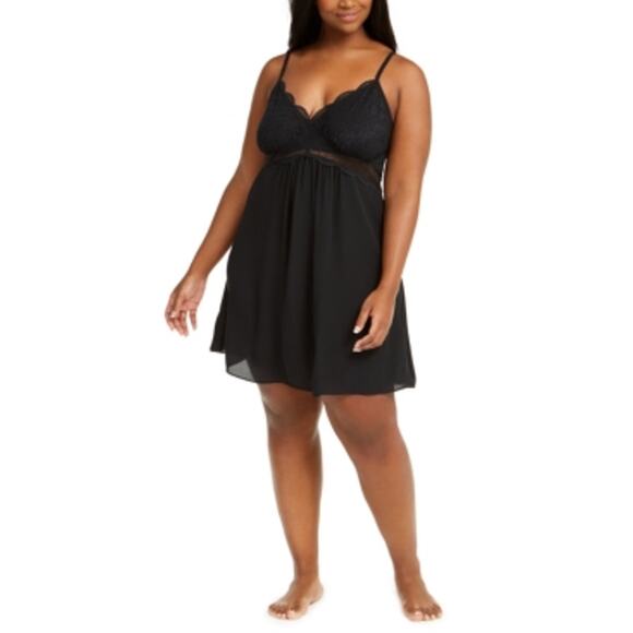 INC International Concepts Women's  Lace Chiffon Nightgown Size 1X Black NWT - Picture 1 of 2
